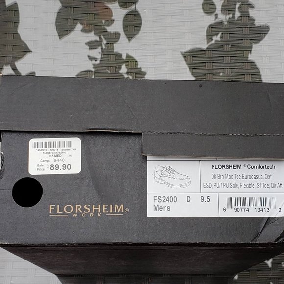 BRAND NEW: MENS FLORSHEIMWORK EUROCASUAL OXFORD W/ STEEL TOE - SIZE 9.5M - Picture 8 of 8